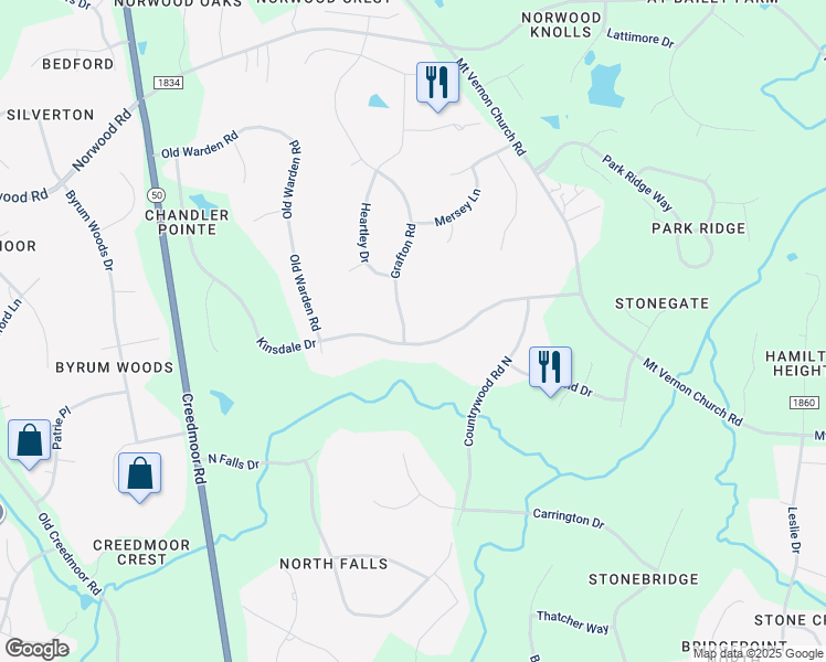 map of restaurants, bars, coffee shops, grocery stores, and more near 10000 Grafton Road in Raleigh