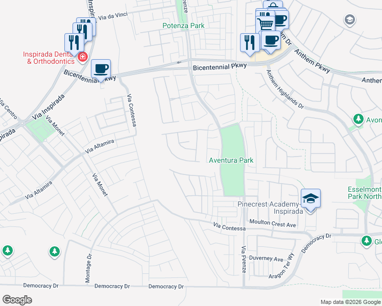 map of restaurants, bars, coffee shops, grocery stores, and more near 2561 Amista Drive in Henderson