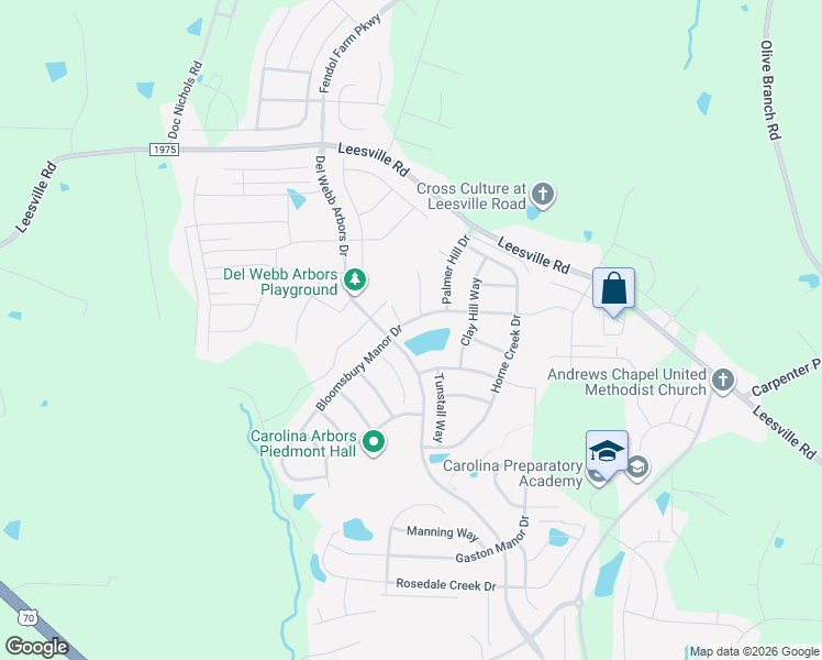 map of restaurants, bars, coffee shops, grocery stores, and more near 104 Raiford Court in Durham