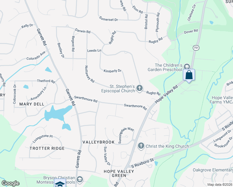 map of restaurants, bars, coffee shops, grocery stores, and more near 4036 Nottaway Road in Durham