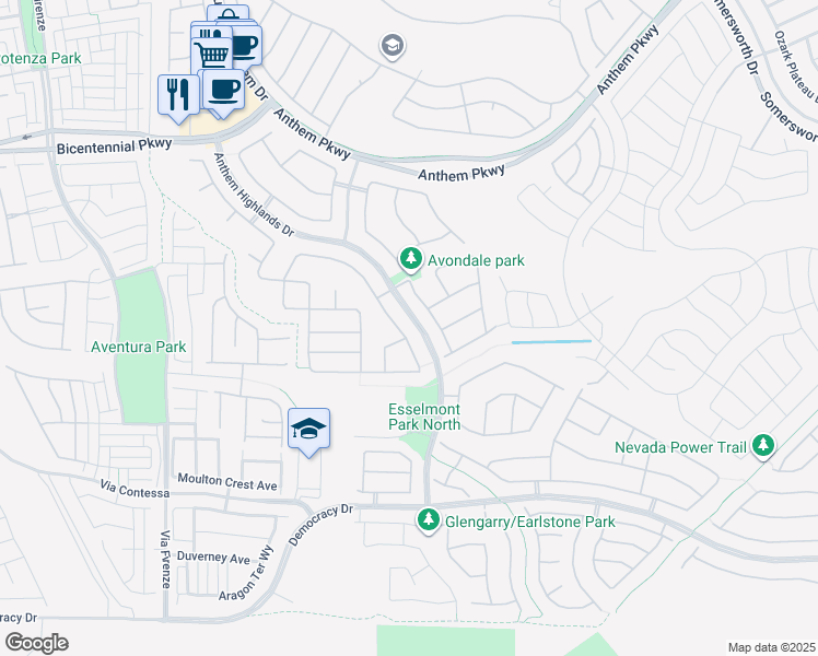 map of restaurants, bars, coffee shops, grocery stores, and more near 2516 Sturrock Drive in Henderson