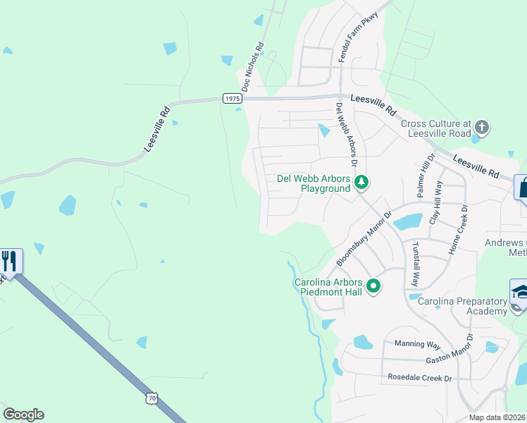 map of restaurants, bars, coffee shops, grocery stores, and more near 102 Tanoak Court in Durham