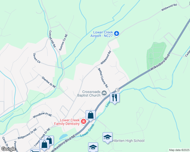 map of restaurants, bars, coffee shops, grocery stores, and more near 182 Wildwood Rd in Lenoir