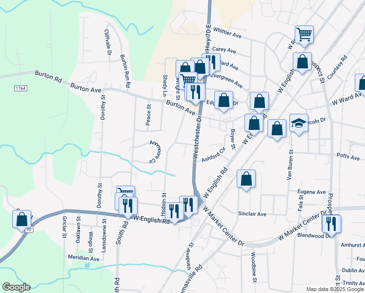 map of restaurants, bars, coffee shops, grocery stores, and more near 609 Stone Place in High Point