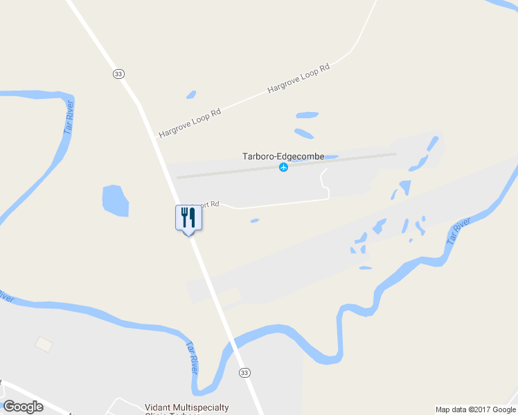 map of restaurants, bars, coffee shops, grocery stores, and more near Airport Road in Tarboro