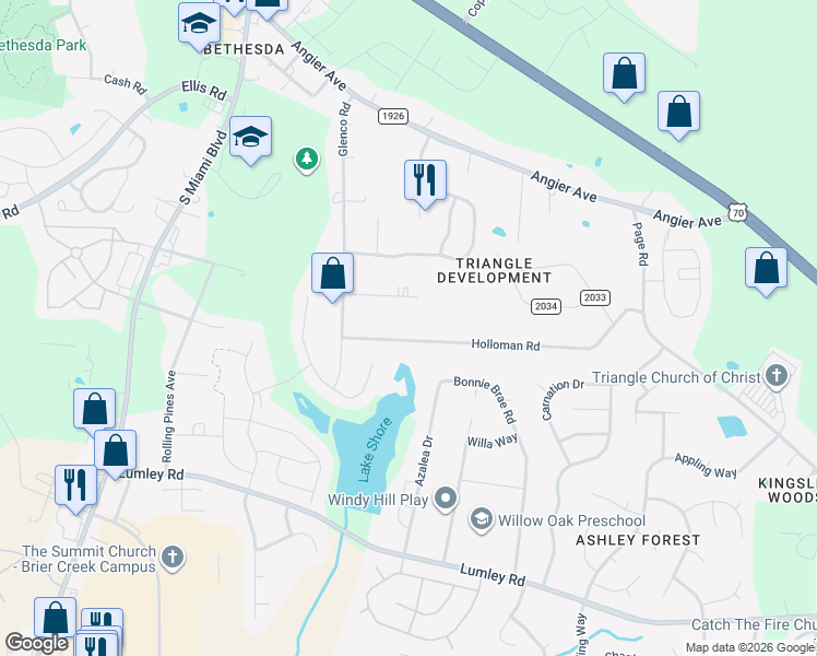 map of restaurants, bars, coffee shops, grocery stores, and more near 4337 Holloman Road in Durham