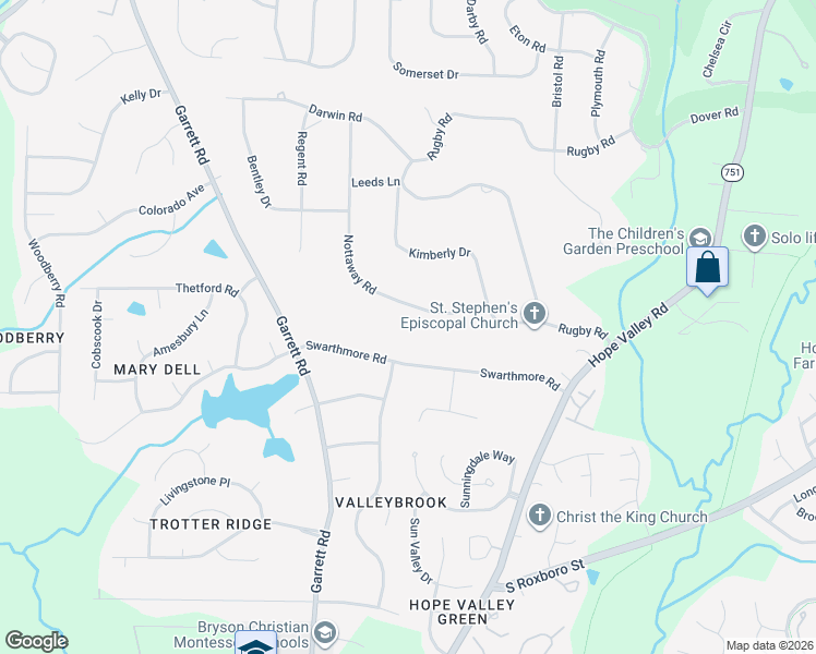 map of restaurants, bars, coffee shops, grocery stores, and more near 4020 Nottaway Road in Durham