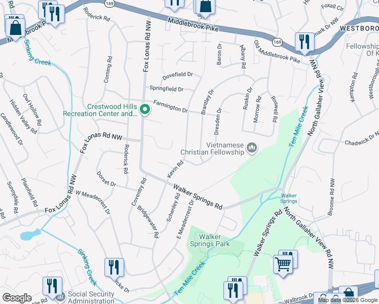 map of restaurants, bars, coffee shops, grocery stores, and more near 941 Brantley Drive in Knoxville