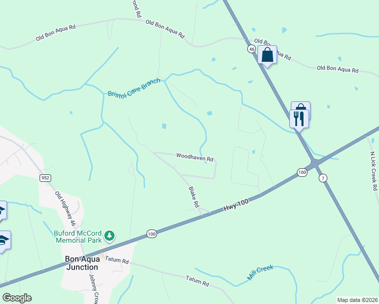map of restaurants, bars, coffee shops, grocery stores, and more near 968 Woodhaven Road in Lyles