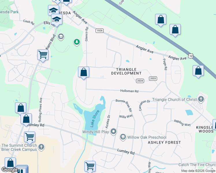 map of restaurants, bars, coffee shops, grocery stores, and more near 4337 Holloman Road in Durham