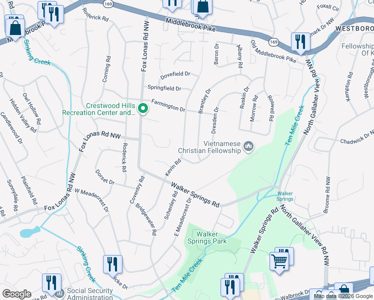 map of restaurants, bars, coffee shops, grocery stores, and more near 941 Brantley Drive in Knoxville