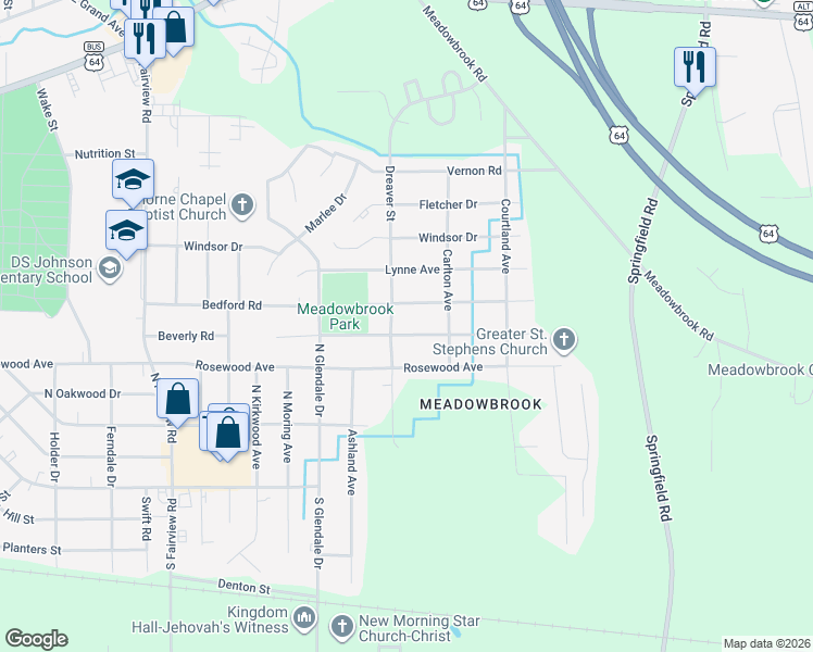map of restaurants, bars, coffee shops, grocery stores, and more near 500-598 Dreaver St in Rocky Mt