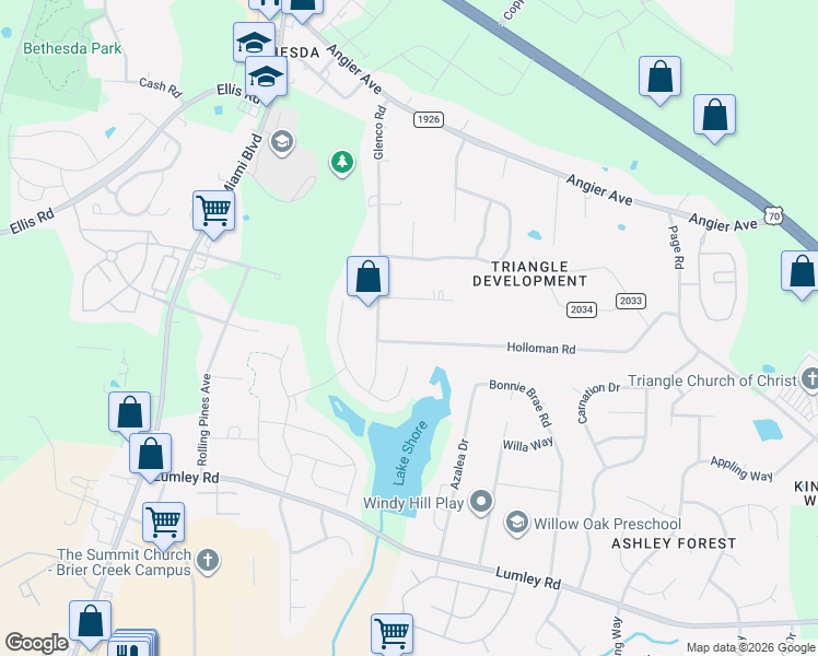 map of restaurants, bars, coffee shops, grocery stores, and more near 4321 Holloman Road in Durham