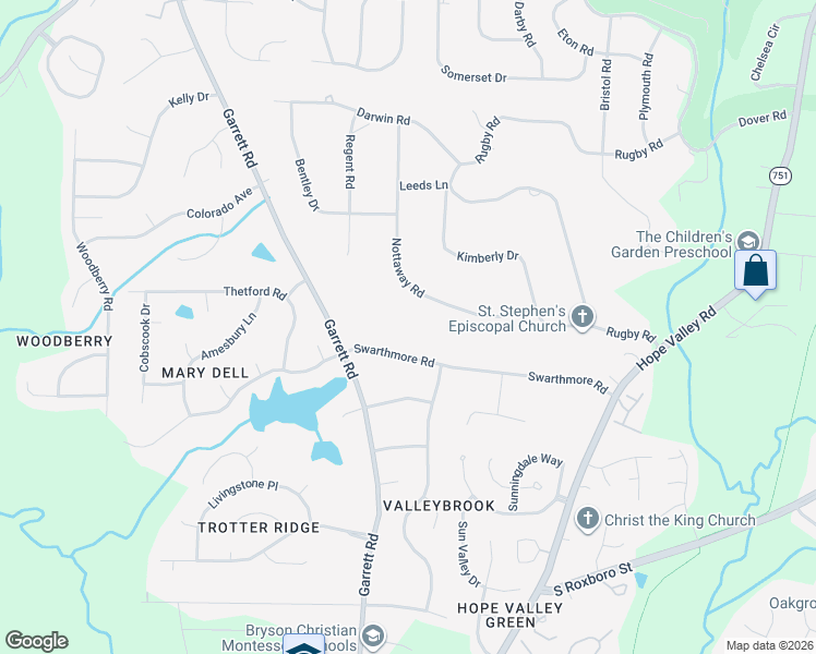 map of restaurants, bars, coffee shops, grocery stores, and more near 4000 Nottaway Road in Durham