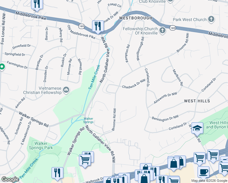 map of restaurants, bars, coffee shops, grocery stores, and more near 309 Chadwick Drive in Knoxville