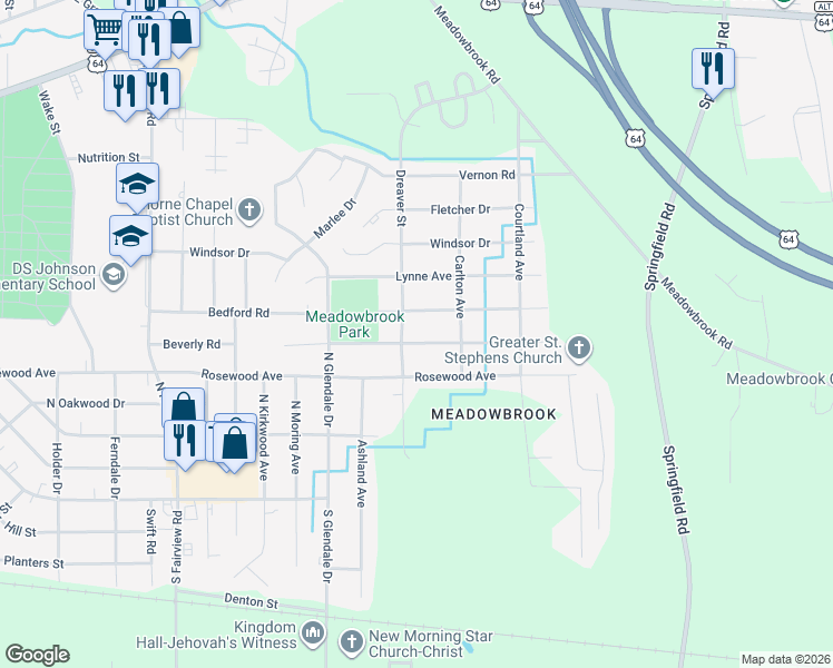 map of restaurants, bars, coffee shops, grocery stores, and more near 500-598 Dreaver St in Rocky Mt