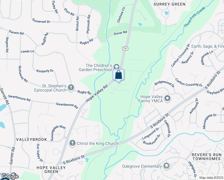 map of restaurants, bars, coffee shops, grocery stores, and more near 2 Willow Bridge Drive in Durham