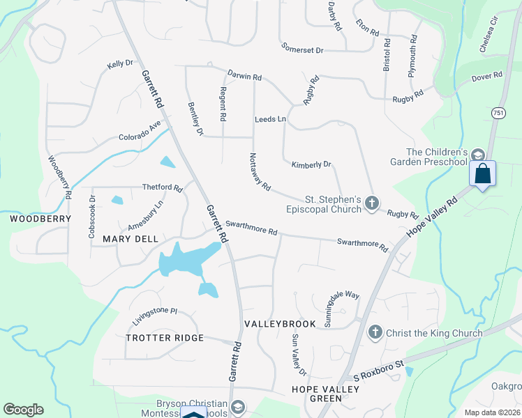 map of restaurants, bars, coffee shops, grocery stores, and more near 4000 Nottaway Road in Durham