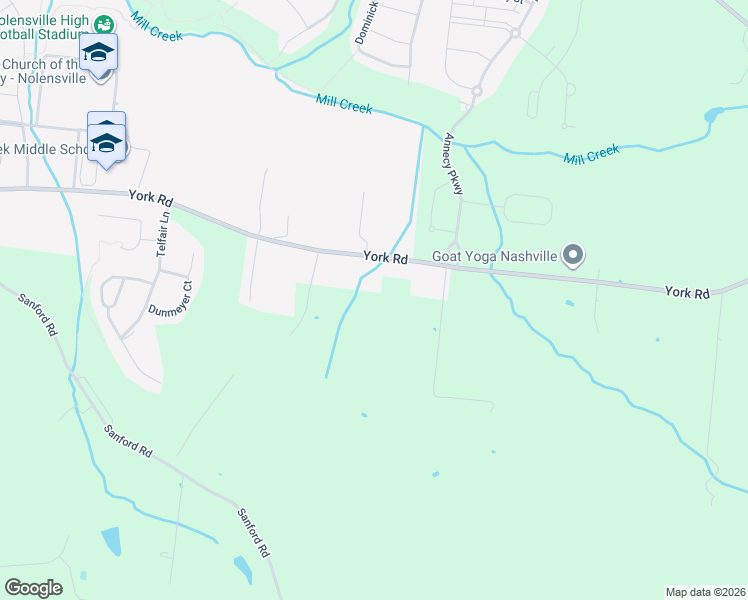 map of restaurants, bars, coffee shops, grocery stores, and more near 2611 York Road in Nolensville