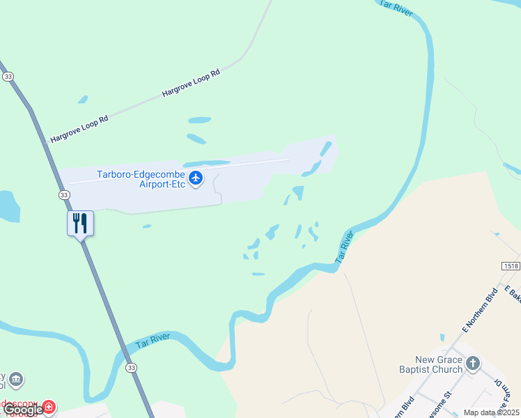 map of restaurants, bars, coffee shops, grocery stores, and more near Airport Road in Tarboro