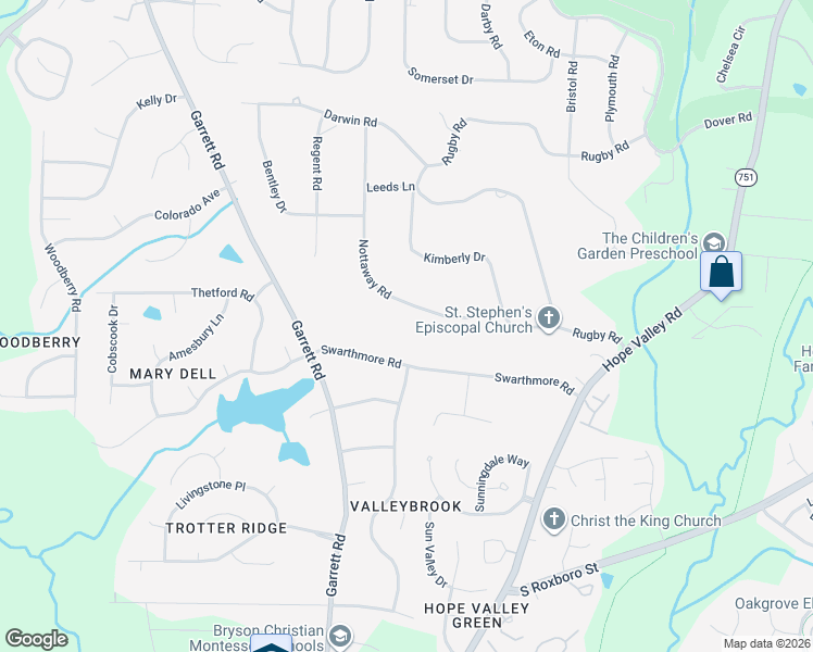 map of restaurants, bars, coffee shops, grocery stores, and more near 4020 Nottaway Road in Durham
