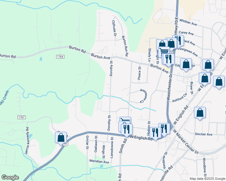 map of restaurants, bars, coffee shops, grocery stores, and more near 248 Dorothy Street in High Point