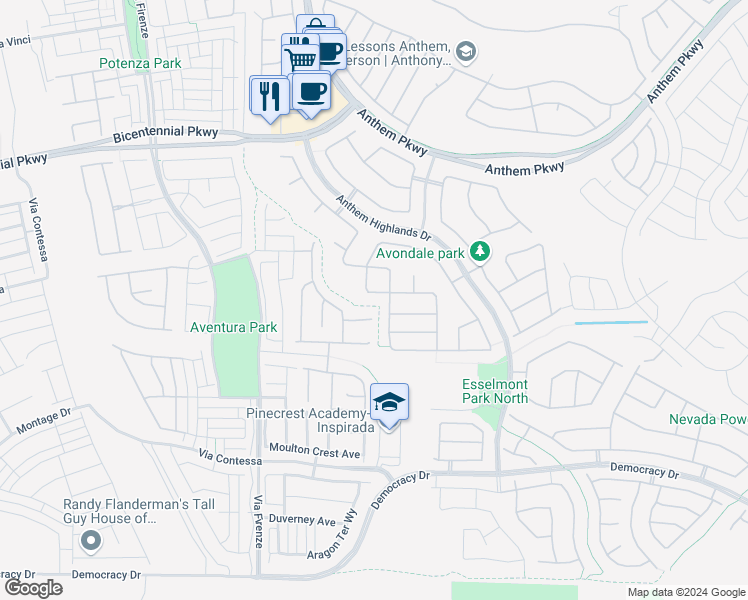 map of restaurants, bars, coffee shops, grocery stores, and more near 2931 Ainslie Lake Avenue in Henderson