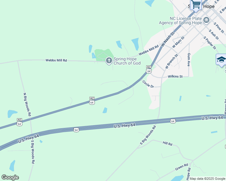 map of restaurants, bars, coffee shops, grocery stores, and more near 9500-9954 U.S. 64 Alternate in Spring Hope