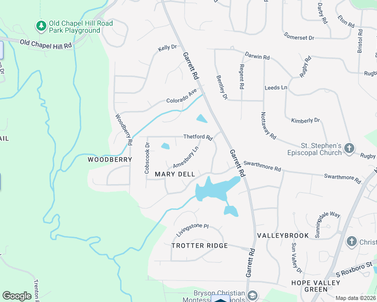 map of restaurants, bars, coffee shops, grocery stores, and more near 4118 Amesbury Lane in Durham