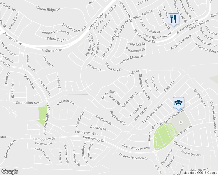 map of restaurants, bars, coffee shops, grocery stores, and more near 2515 Jada Drive in Henderson