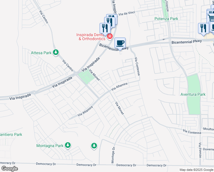 map of restaurants, bars, coffee shops, grocery stores, and more near 2553 Venetia Pointe Street in Henderson