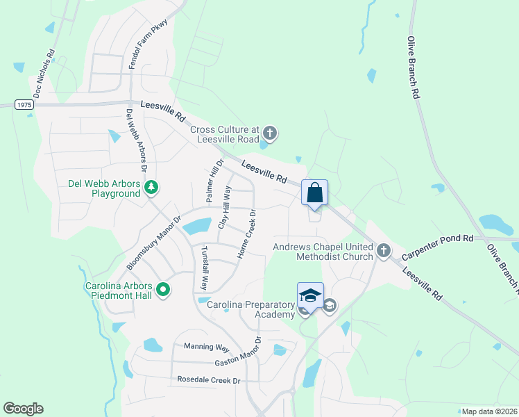 map of restaurants, bars, coffee shops, grocery stores, and more near 1604 Horne Creek Drive in Durham