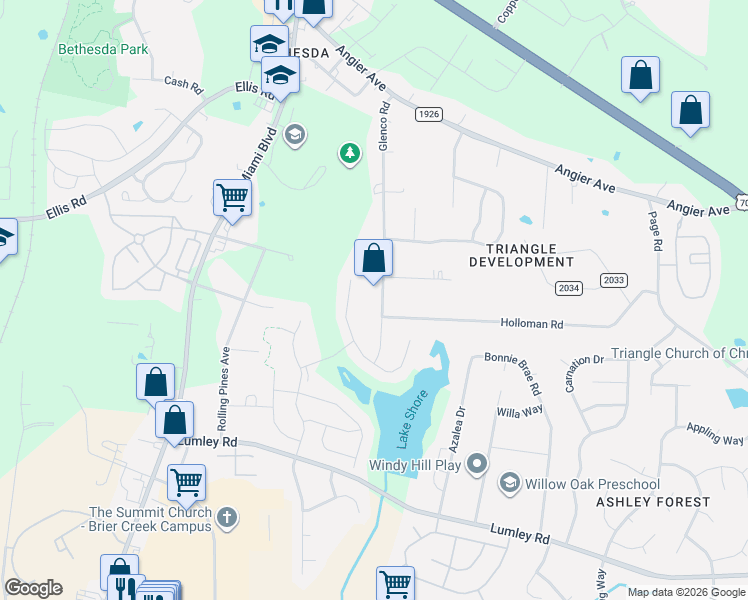 map of restaurants, bars, coffee shops, grocery stores, and more near 1012 Glenco Road in Durham