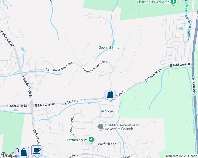 map of restaurants, bars, coffee shops, grocery stores, and more near 513 King Richards Court in Franklin
