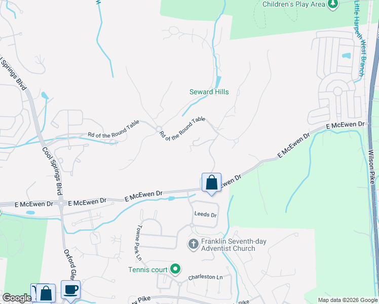 map of restaurants, bars, coffee shops, grocery stores, and more near 513 King Richards Court in Franklin