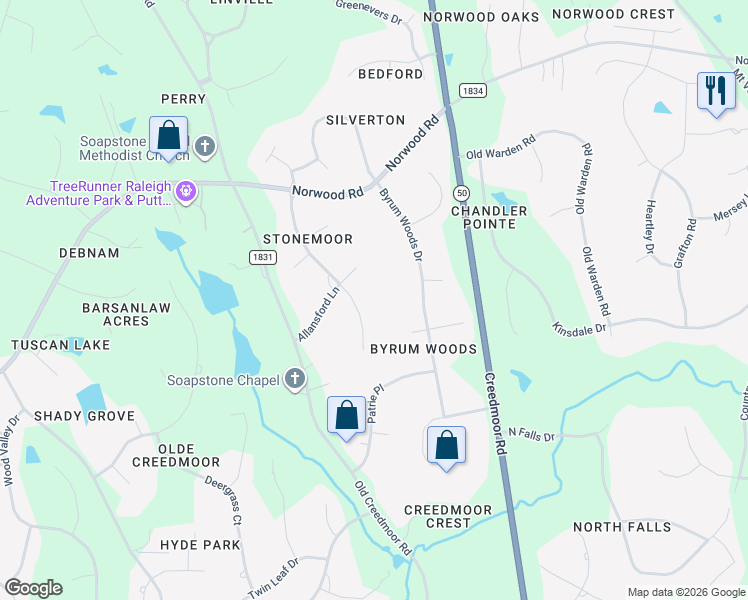 map of restaurants, bars, coffee shops, grocery stores, and more near 10120 Lobley Hill Lane in Raleigh