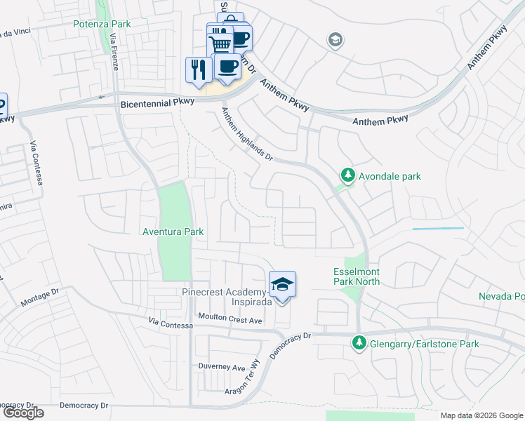 map of restaurants, bars, coffee shops, grocery stores, and more near 2943 Ainslie Lake Avenue in Henderson