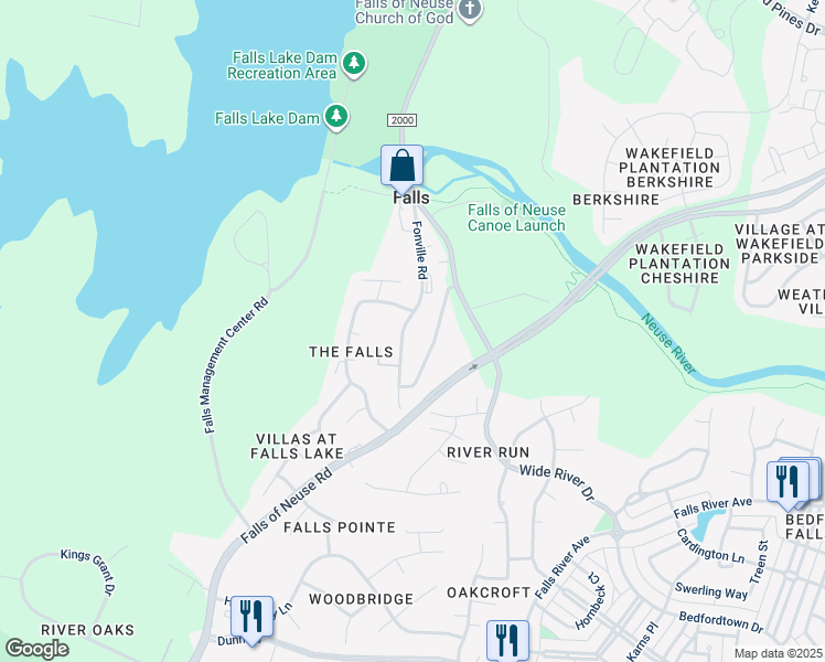 map of restaurants, bars, coffee shops, grocery stores, and more near 9612 Fonville Road in Wake Forest