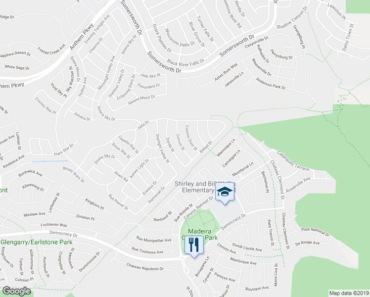 map of restaurants, bars, coffee shops, grocery stores, and more near 2560 Corvus Street in Henderson