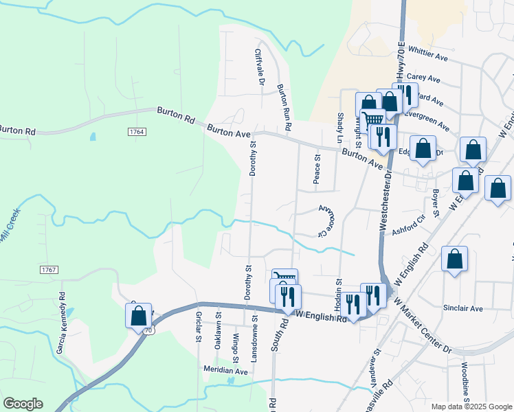 map of restaurants, bars, coffee shops, grocery stores, and more near 248 Dorothy Street in High Point