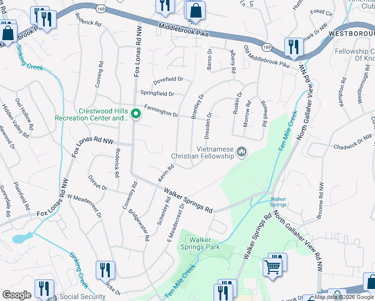 map of restaurants, bars, coffee shops, grocery stores, and more near 941 Brantley Drive in Knoxville