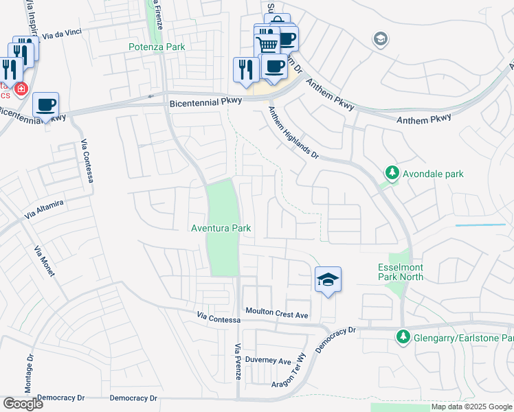 map of restaurants, bars, coffee shops, grocery stores, and more near 2540 Sable Ridge Street in Henderson