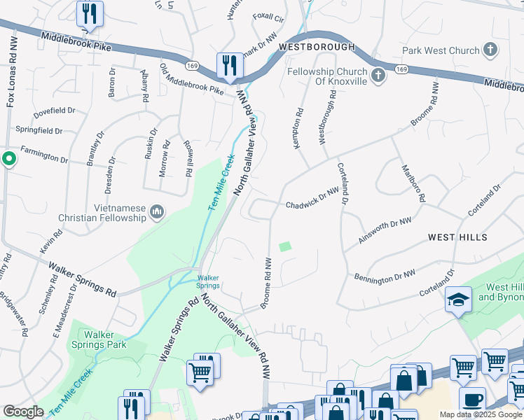 map of restaurants, bars, coffee shops, grocery stores, and more near 309 Chadwick Drive in Knoxville