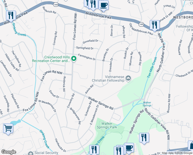 map of restaurants, bars, coffee shops, grocery stores, and more near 941 Brantley Drive in Knoxville