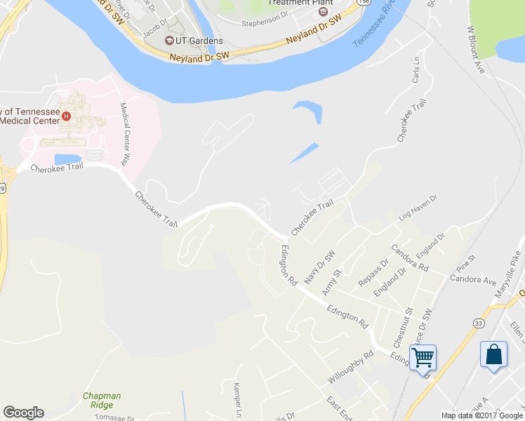 map of restaurants, bars, coffee shops, grocery stores, and more near 3705 Blooming Grove Way in Knoxville