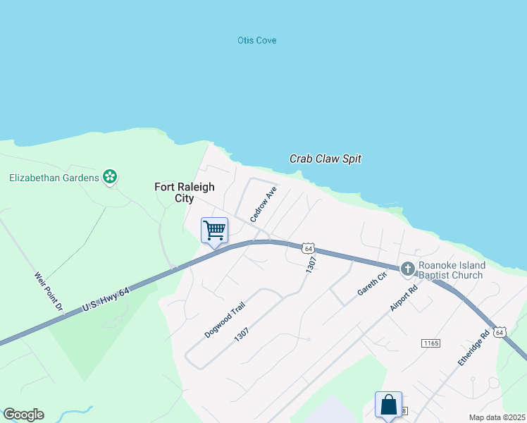 map of restaurants, bars, coffee shops, grocery stores, and more near 110 Cedrow Avenue in Manteo