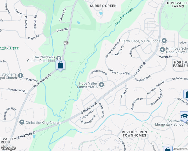 map of restaurants, bars, coffee shops, grocery stores, and more near 4924 Cedar Glen Drive in Durham