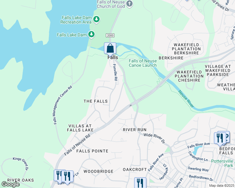 map of restaurants, bars, coffee shops, grocery stores, and more near 12023 Holmes Hollow Road in Wake Forest