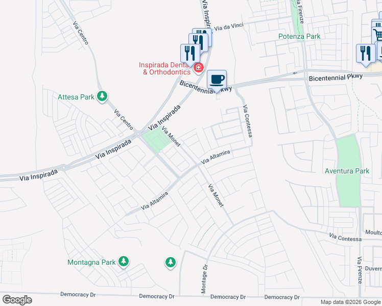 map of restaurants, bars, coffee shops, grocery stores, and more near 2545 Venetia Pointe Street in Henderson