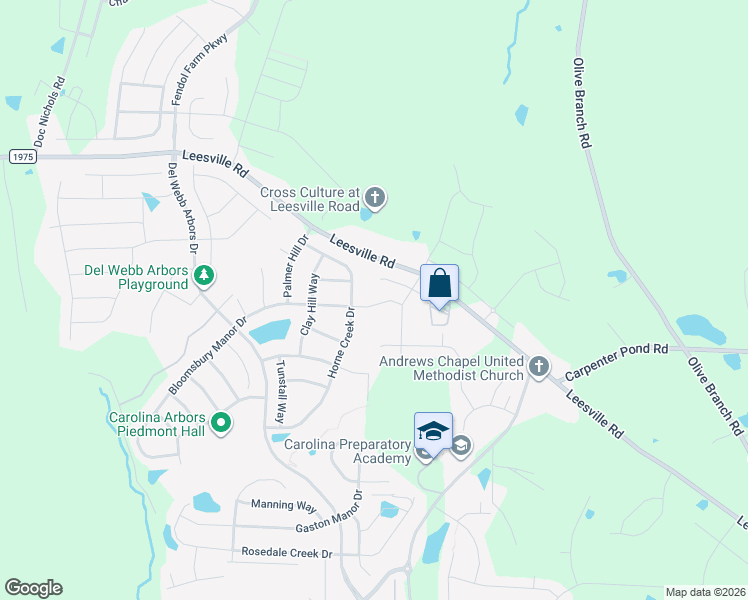 map of restaurants, bars, coffee shops, grocery stores, and more near 1613 Bloomsbury Manor Drive in Durham